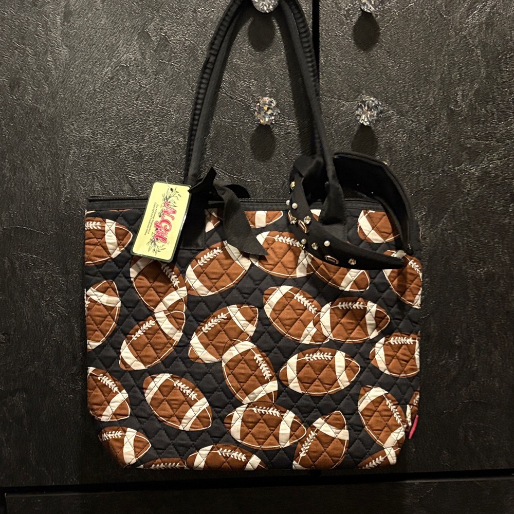 Football Patterned Tote Bag W/ Matching Headband